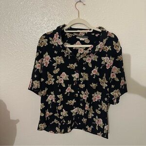 Black and Pink Floral Blouse - 16